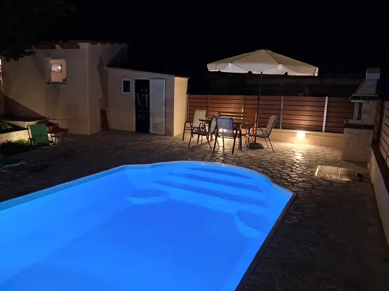 The pool terrace in the evening